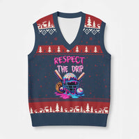 Funny Respect The Drip Baseball Mask V-Neck Knit Sweater Vest Sports Lover