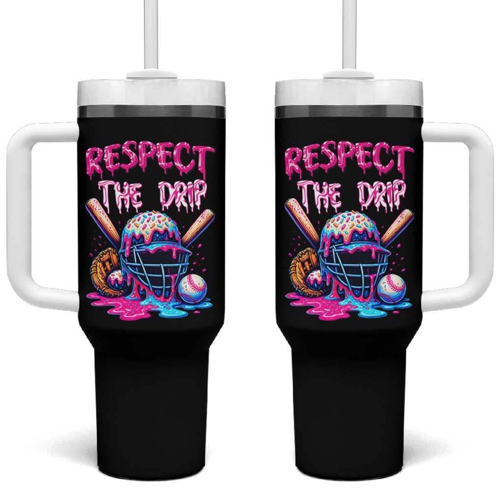 Funny Respect The Drip Baseball Mask Tumbler With Handle Sports Lover