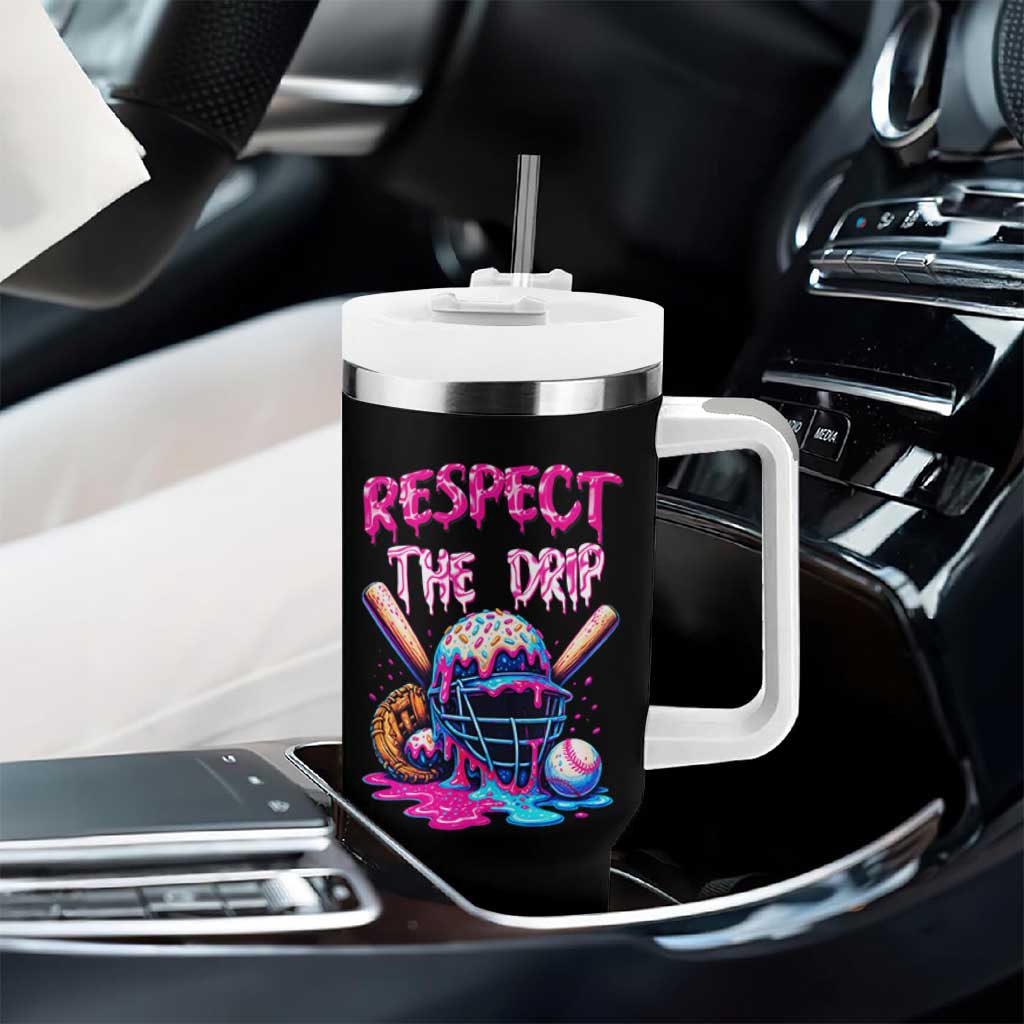 Funny Respect The Drip Baseball Mask Tumbler With Handle Sports Lover