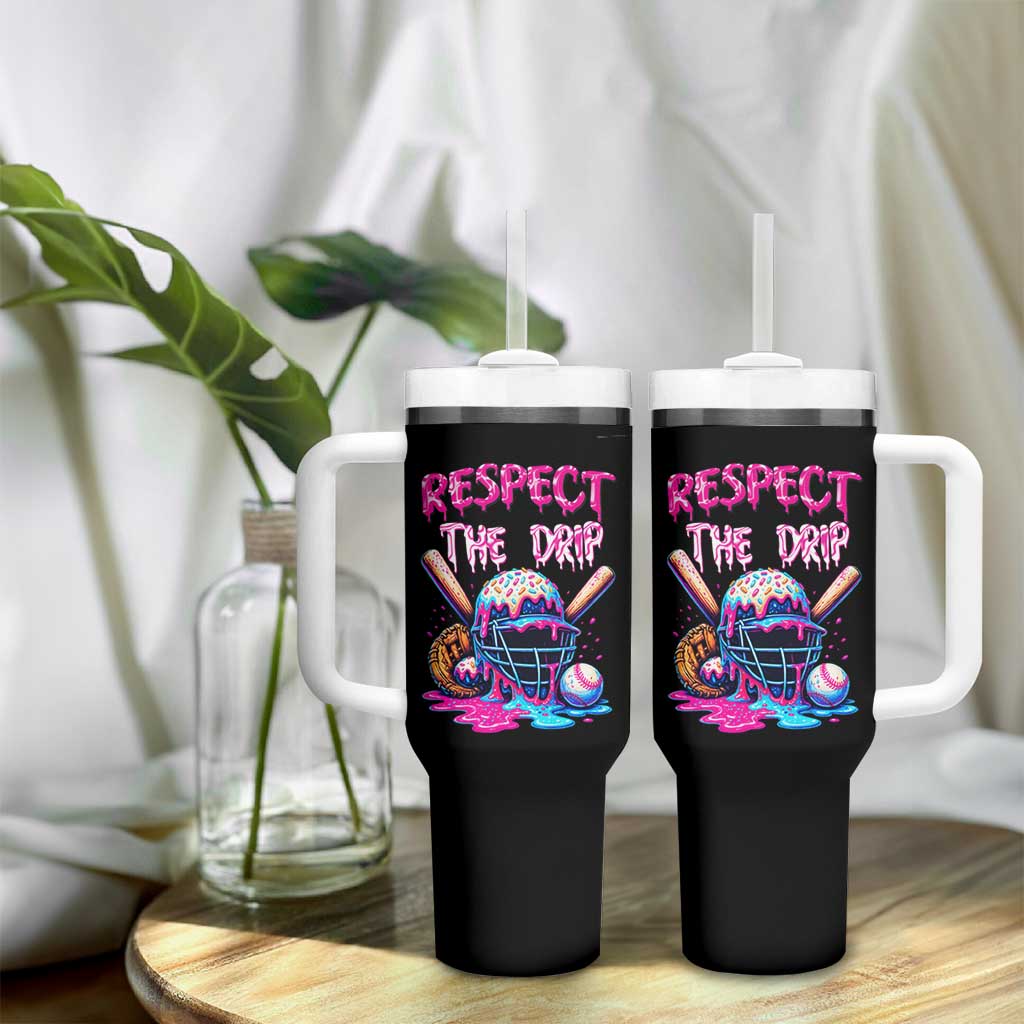Funny Respect The Drip Baseball Mask Tumbler With Handle Sports Lover
