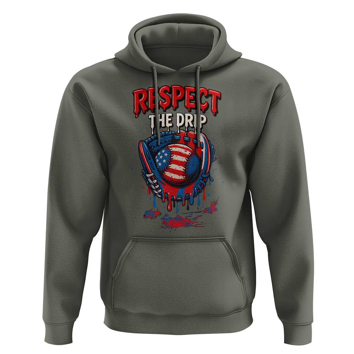 Respect The Drip Hoodie Patriotic Baseball USA Sports Lover - Wonder Print Shop