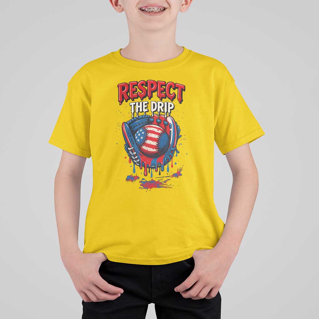 Respect The Drip T Shirt For Kid Patriotic Baseball USA Sports Lover - Wonder Print Shop
