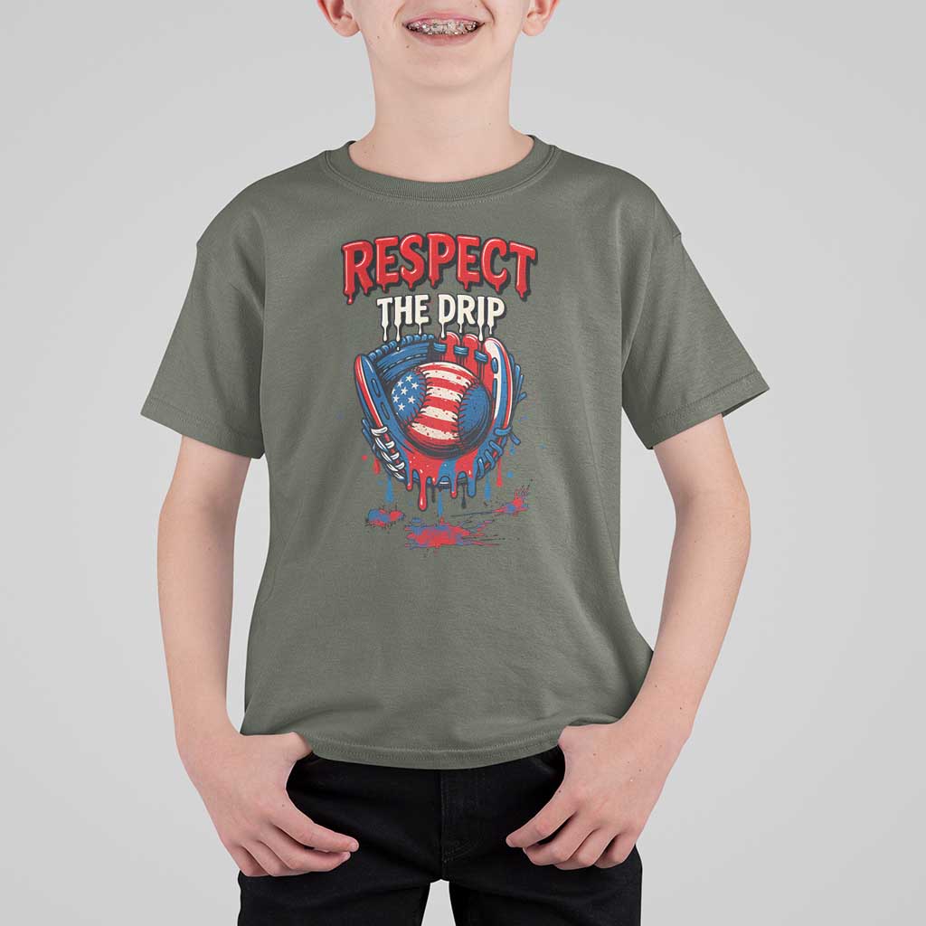 Respect The Drip T Shirt For Kid Patriotic Baseball USA Sports Lover - Wonder Print Shop