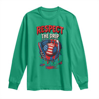 Respect The Drip Long Sleeve Shirt Patriotic Baseball USA Sports Lover - Wonder Print Shop