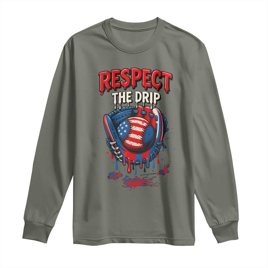 Respect The Drip Long Sleeve Shirt Patriotic Baseball USA Sports Lover - Wonder Print Shop