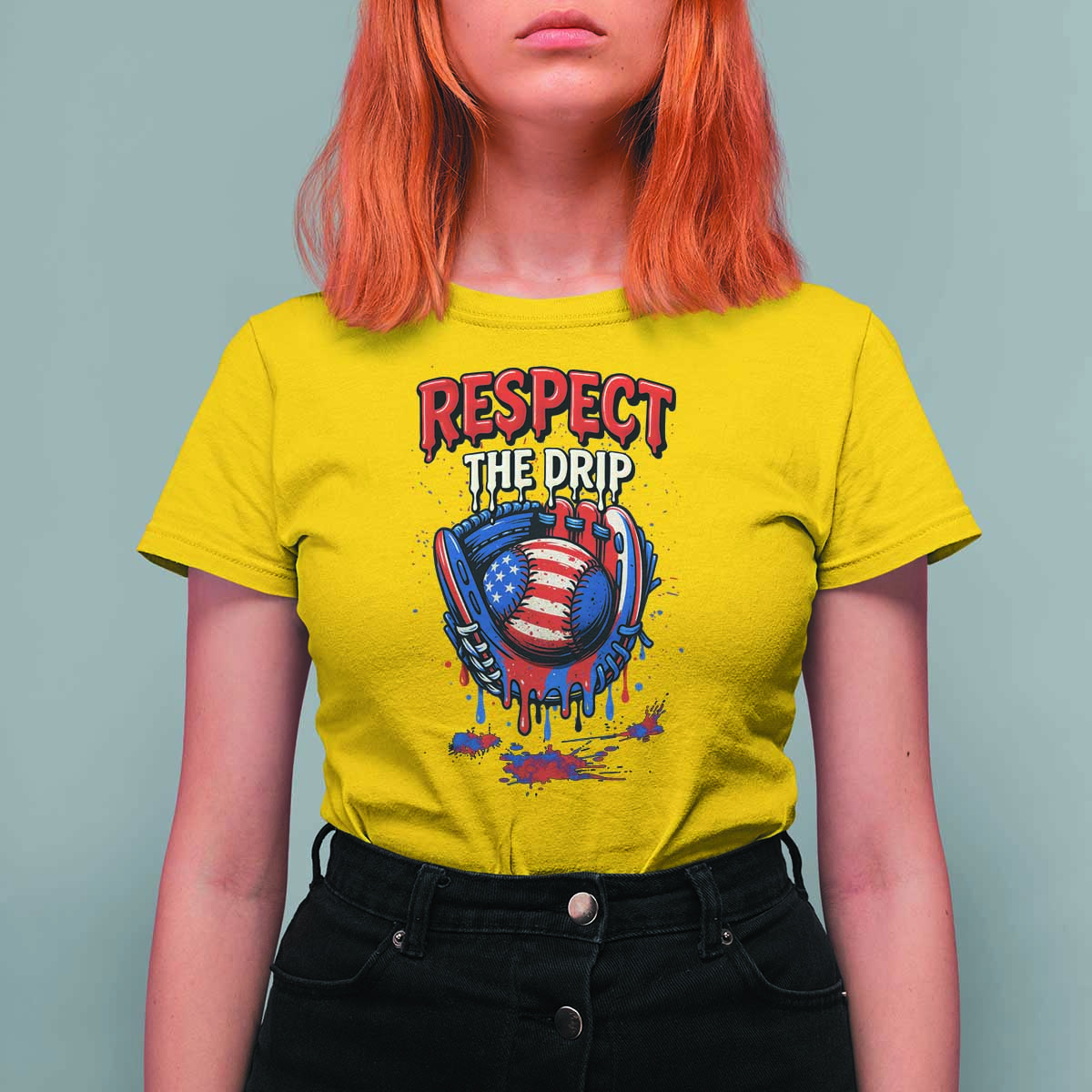 Respect The Drip T Shirt For Women Patriotic Baseball USA Sports Lover - Wonder Print Shop