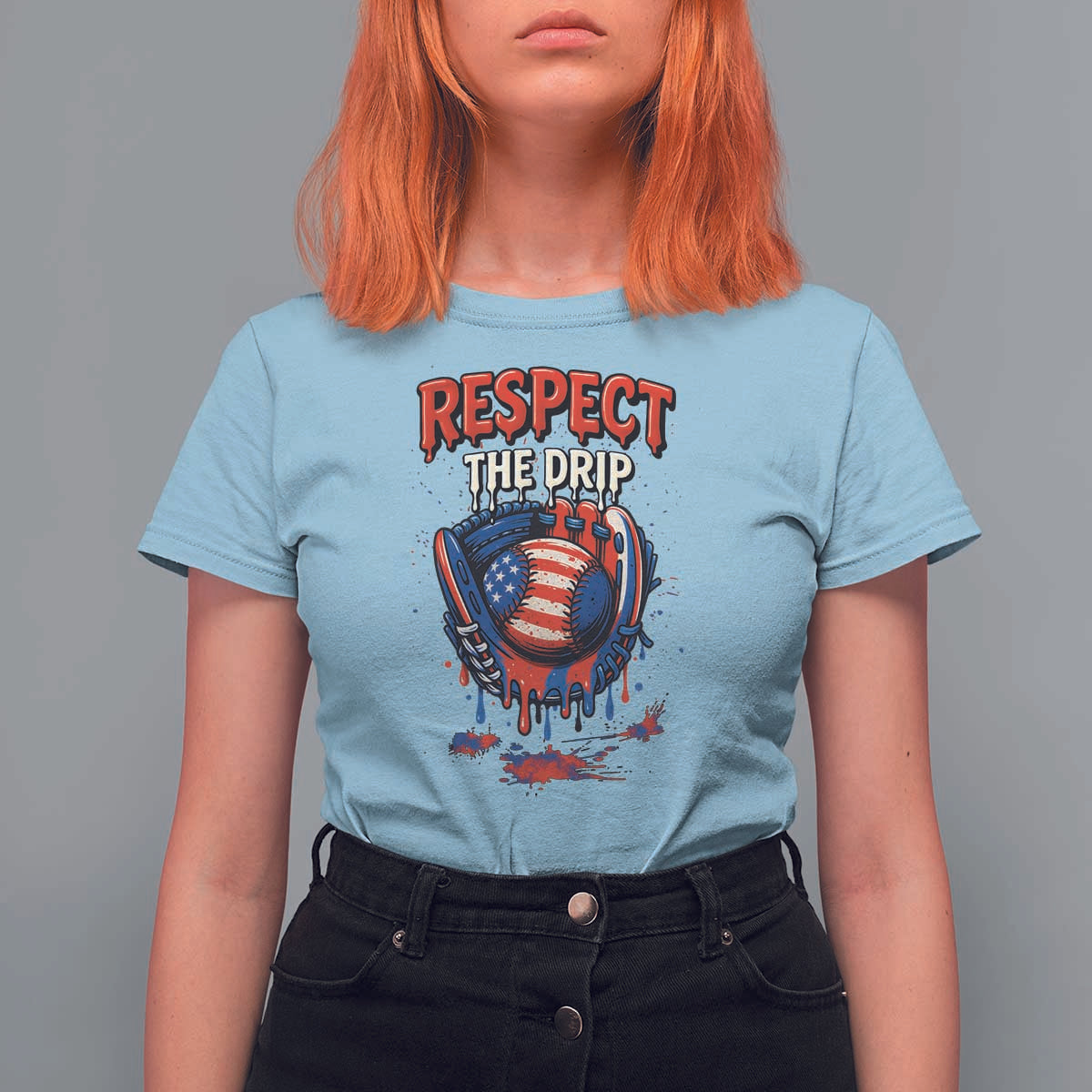 Respect The Drip T Shirt For Women Patriotic Baseball USA Sports Lover - Wonder Print Shop