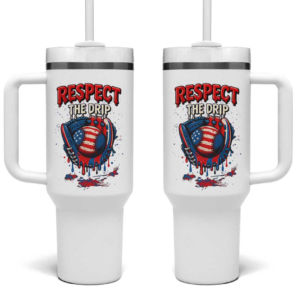 Respect The Drip Tumbler With Handle Patriotic Baseball USA Sports Lover