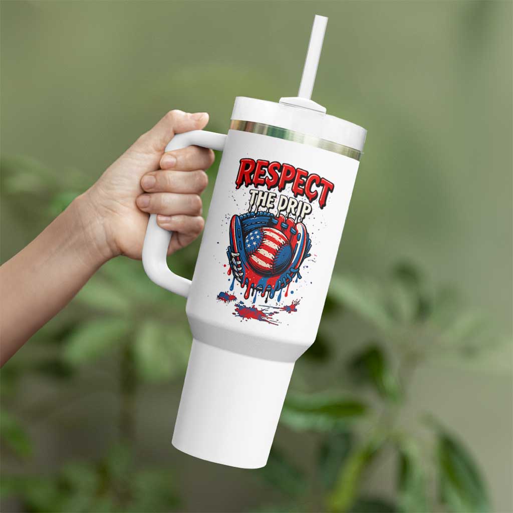 Respect The Drip Tumbler With Handle Patriotic Baseball USA Sports Lover