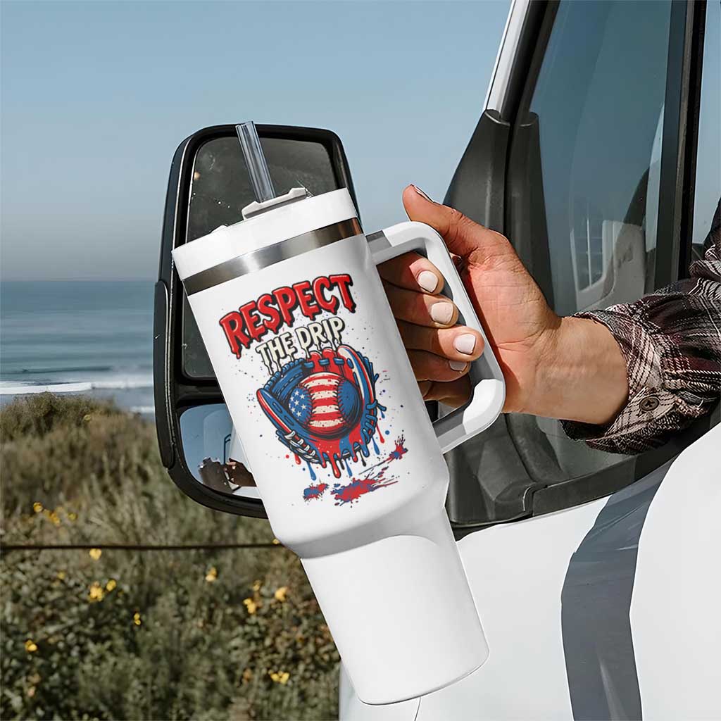 Respect The Drip Tumbler With Handle Patriotic Baseball USA Sports Lover