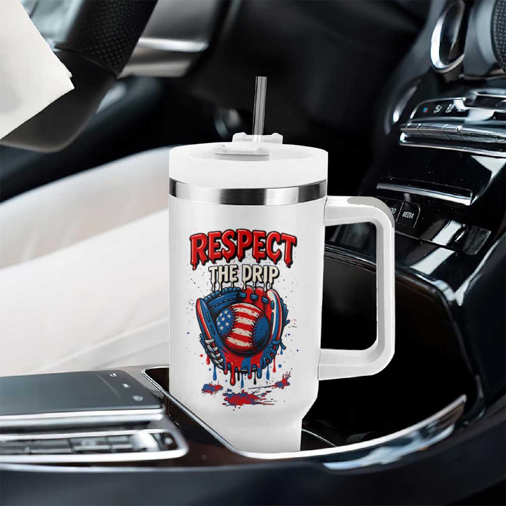 Respect The Drip Tumbler With Handle Patriotic Baseball USA Sports Lover