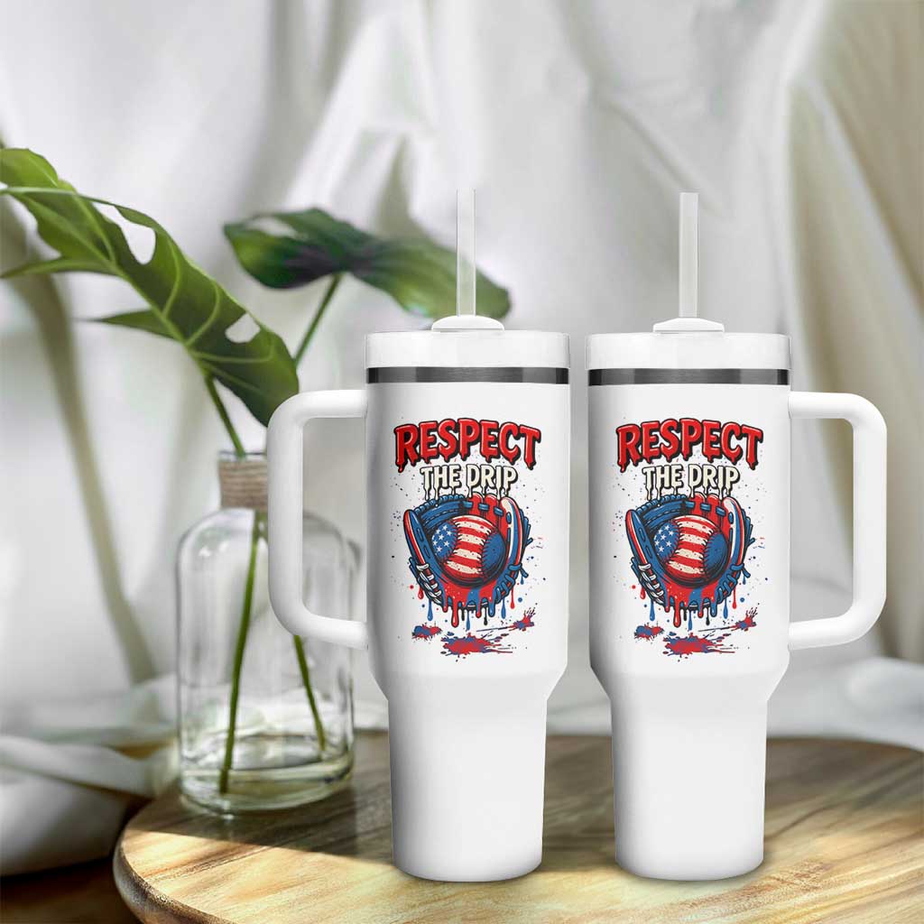 Respect The Drip Tumbler With Handle Patriotic Baseball USA Sports Lover