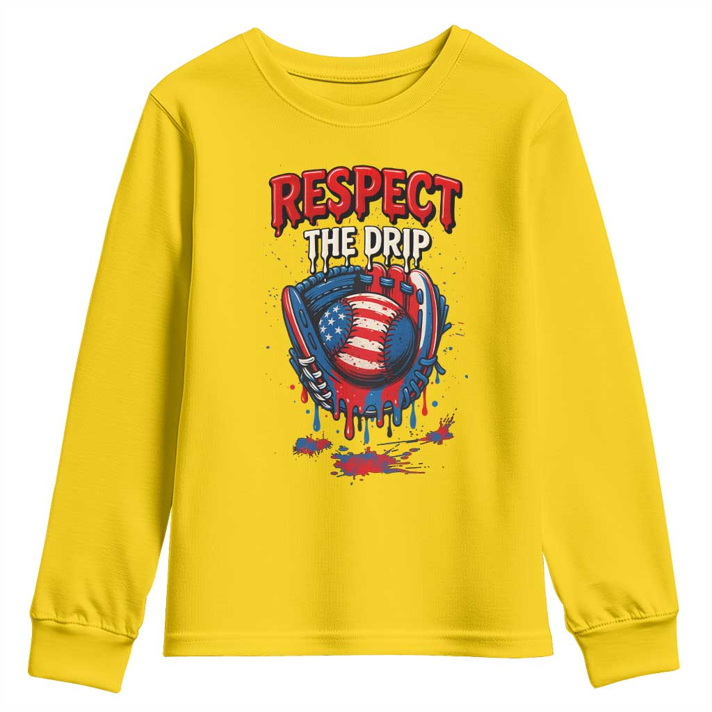 Respect The Drip Youth Sweatshirt Patriotic Baseball USA Sports Lover - Wonder Print Shop