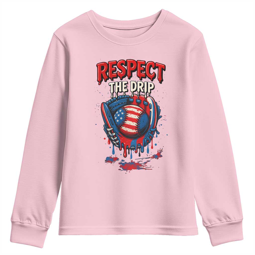 Respect The Drip Youth Sweatshirt Patriotic Baseball USA Sports Lover - Wonder Print Shop