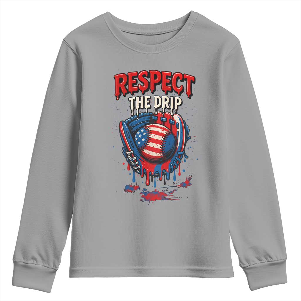 Respect The Drip Youth Sweatshirt Patriotic Baseball USA Sports Lover - Wonder Print Shop