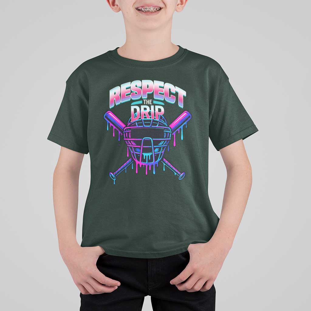 Respect The Drip T Shirt For Kid Funny Baseball Catcher Mask Sports Lover - Wonder Print Shop