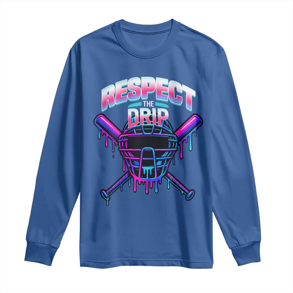 Respect The Drip Long Sleeve Shirt Funny Baseball Catcher Mask Sports Lover - Wonder Print Shop