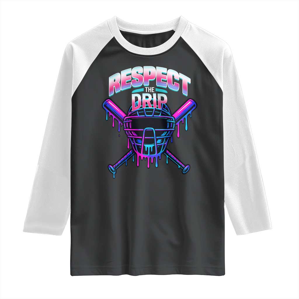 Respect The Drip Raglan Shirt Funny Baseball Catcher Mask Sports Lover - Wonder Print Shop