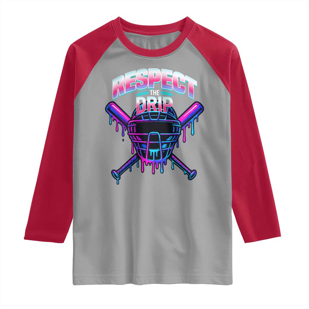 Respect The Drip Raglan Shirt Funny Baseball Catcher Mask Sports Lover - Wonder Print Shop