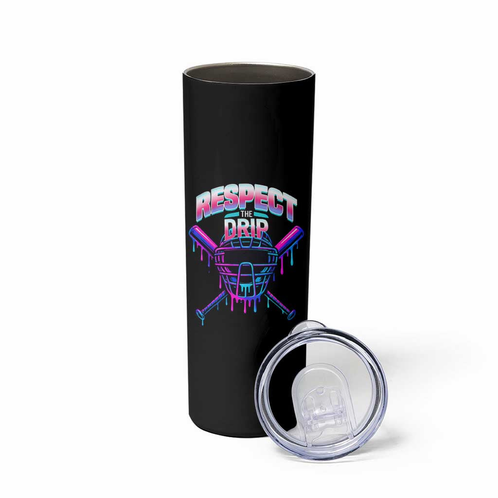 Respect The Drip Skinny Tumbler Funny Baseball Catcher Mask Sports Lover