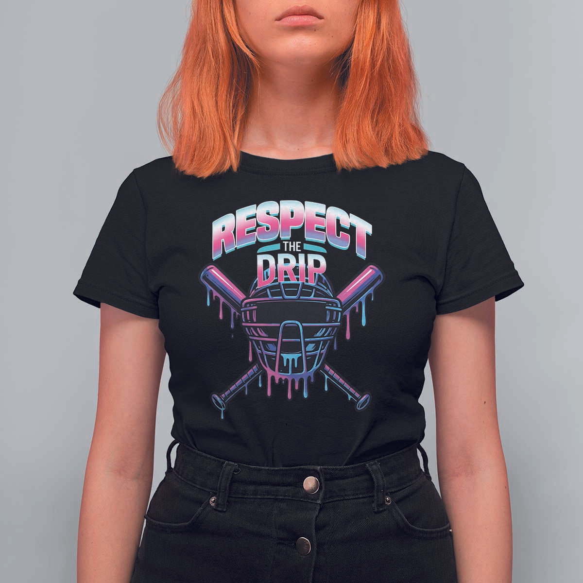 Respect The Drip T Shirt For Women Funny Baseball Catcher Mask Sports Lover - Wonder Print Shop