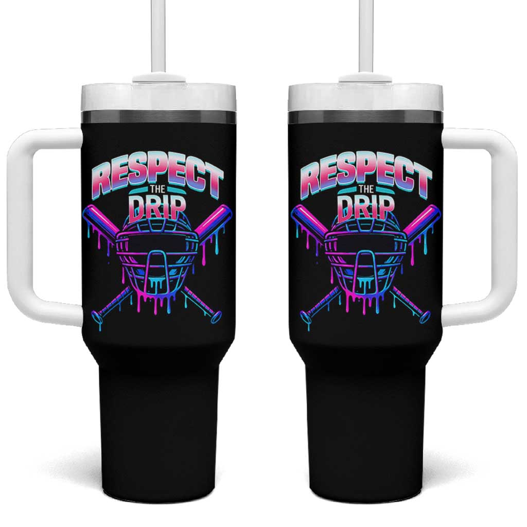 Respect The Drip Tumbler With Handle Funny Baseball Catcher Mask Sports Lover