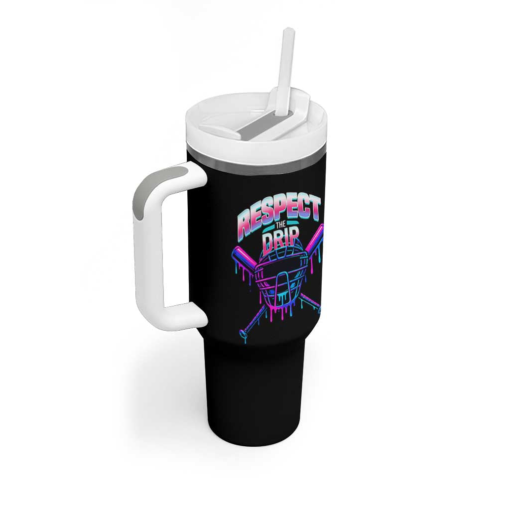 Respect The Drip Tumbler With Handle Funny Baseball Catcher Mask Sports Lover