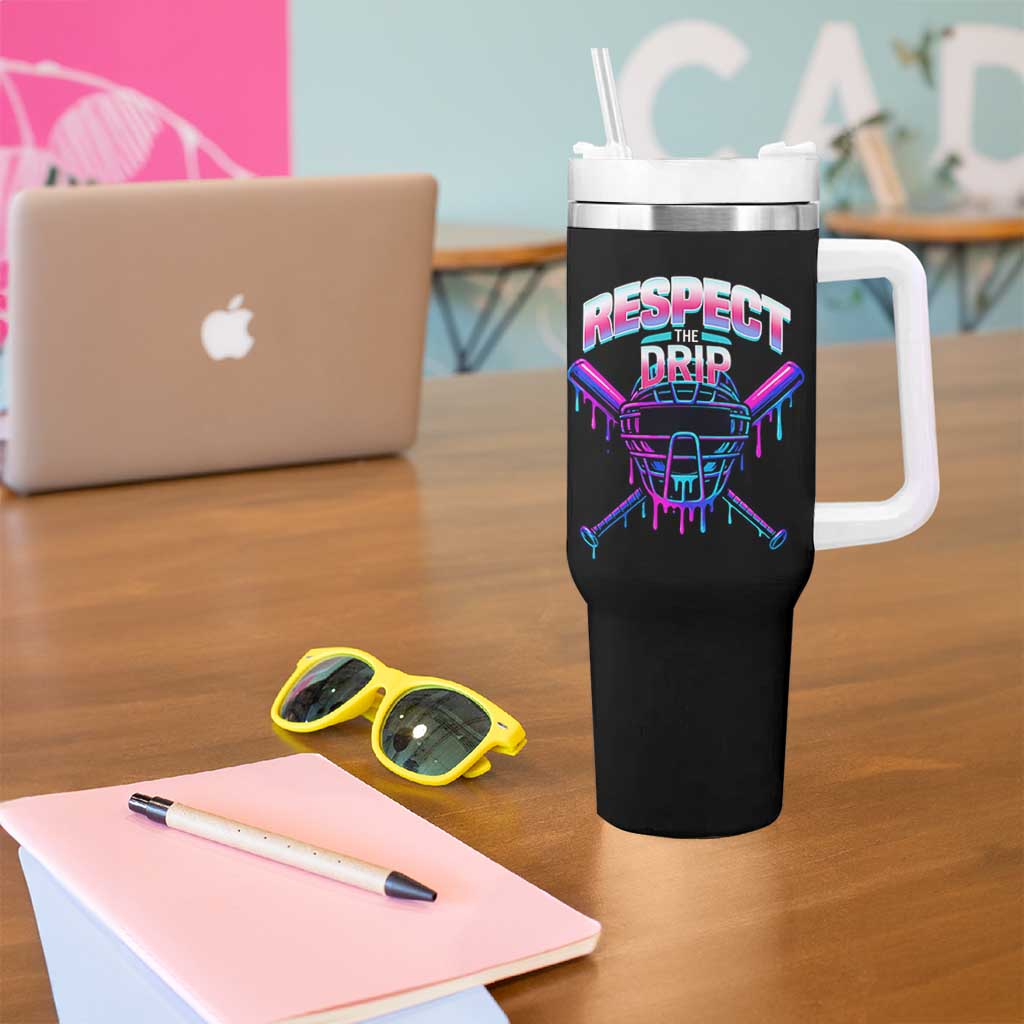 Respect The Drip Tumbler With Handle Funny Baseball Catcher Mask Sports Lover