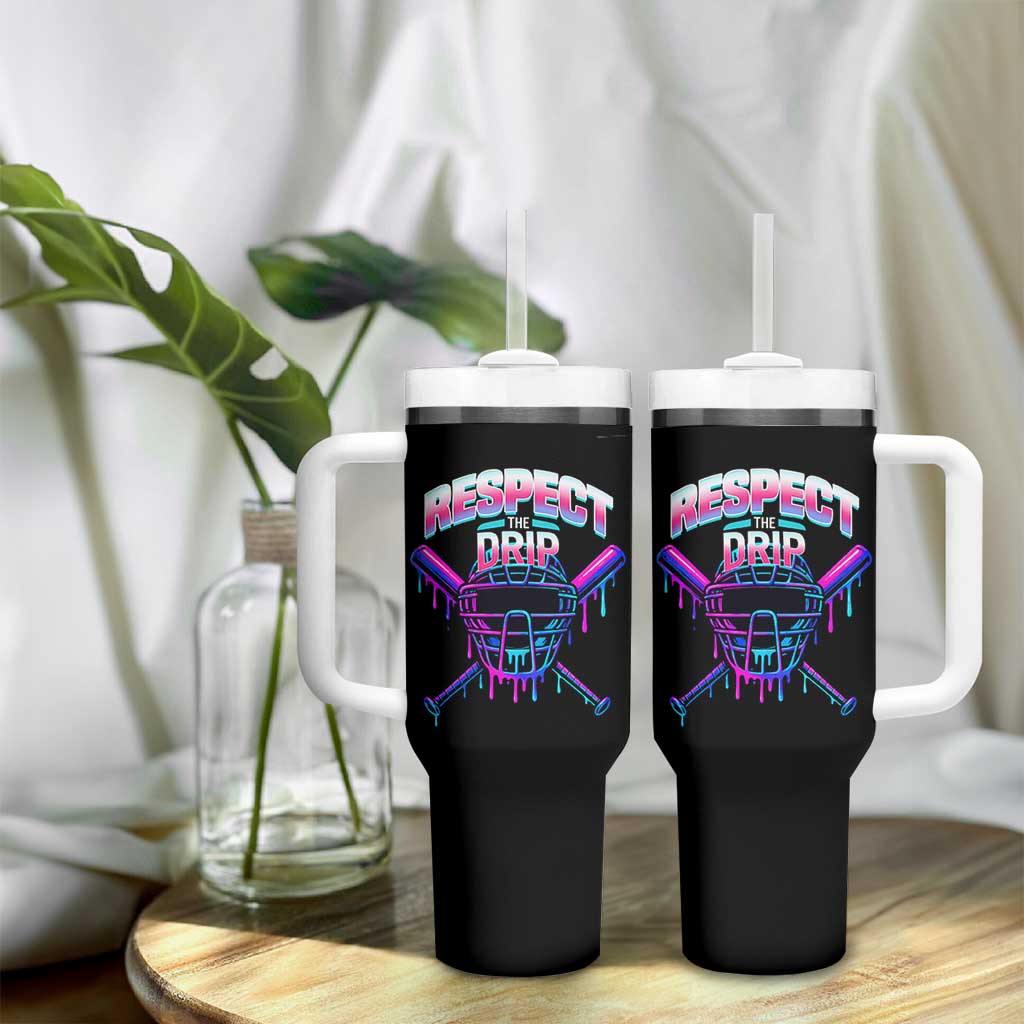 Respect The Drip Tumbler With Handle Funny Baseball Catcher Mask Sports Lover