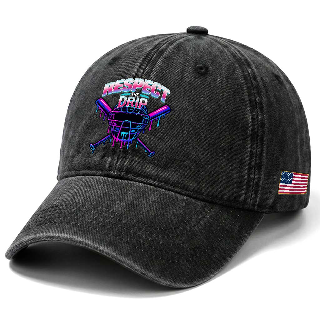Respect The Drip Washed Cotton Baseball Cap Funny Baseball Catcher Mask Sports Lover