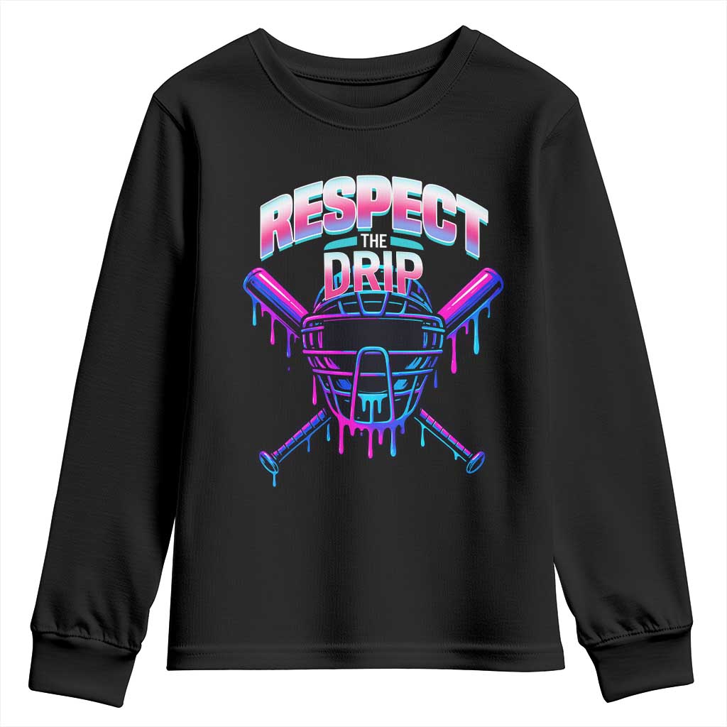 Respect The Drip Youth Sweatshirt Funny Baseball Catcher Mask Sports Lover - Wonder Print Shop
