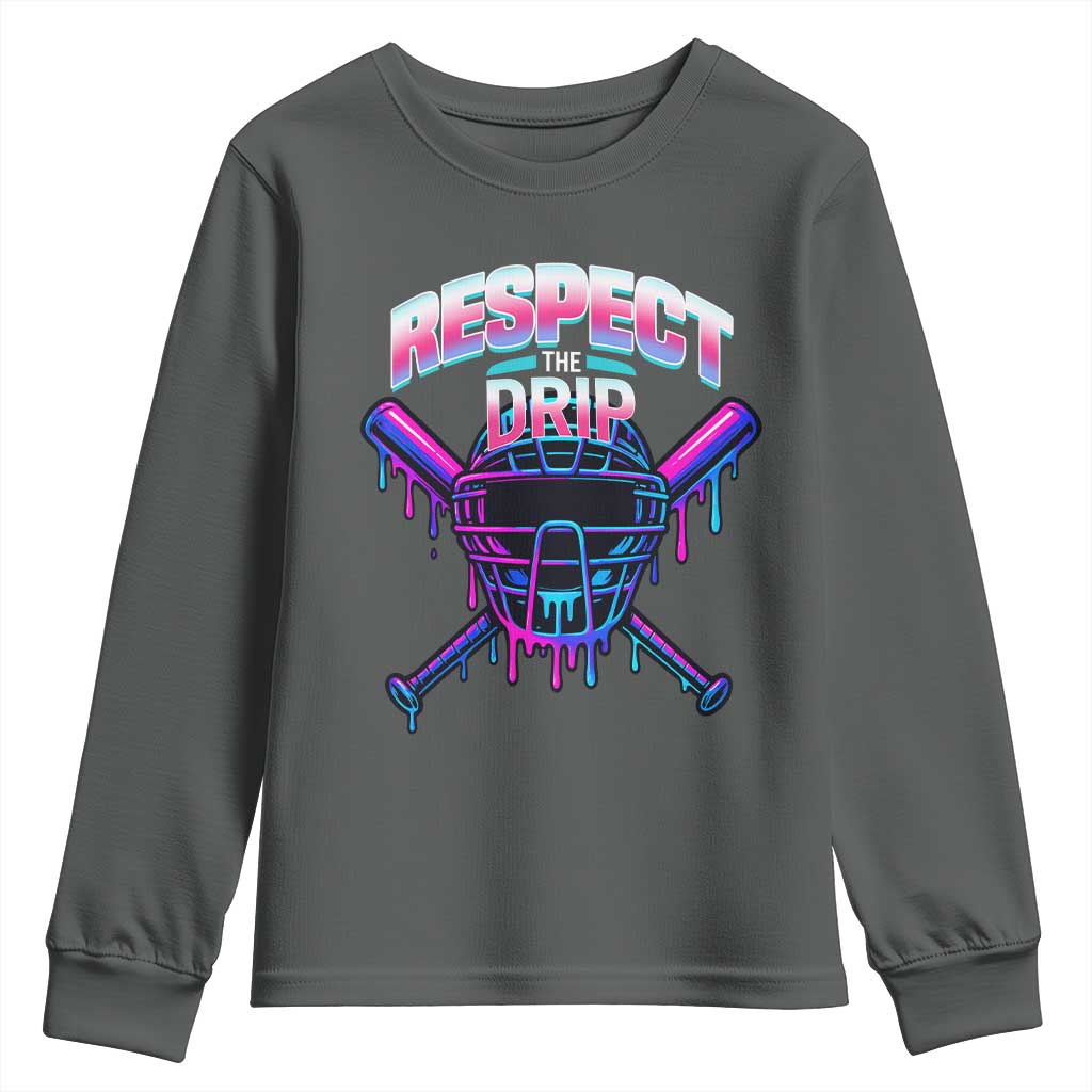 Respect The Drip Youth Sweatshirt Funny Baseball Catcher Mask Sports Lover - Wonder Print Shop