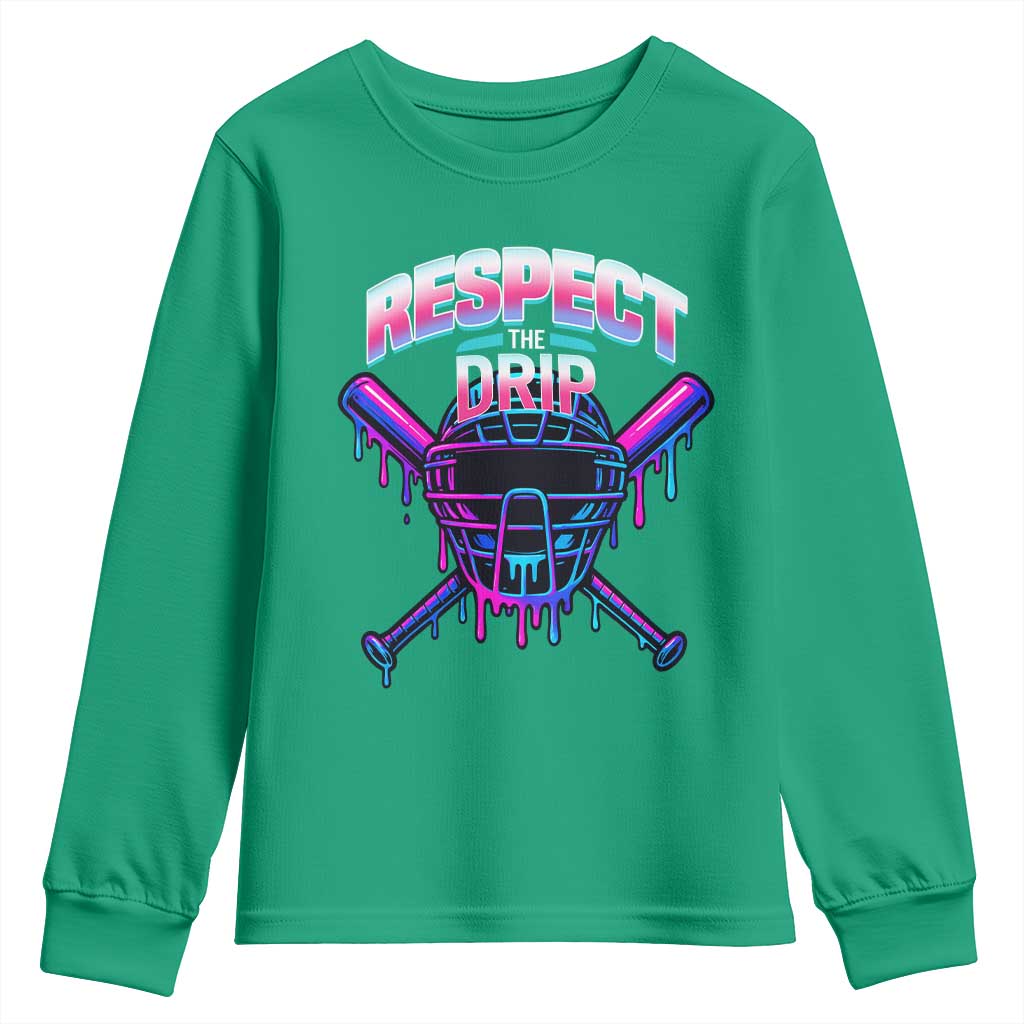 Respect The Drip Youth Sweatshirt Funny Baseball Catcher Mask Sports Lover - Wonder Print Shop