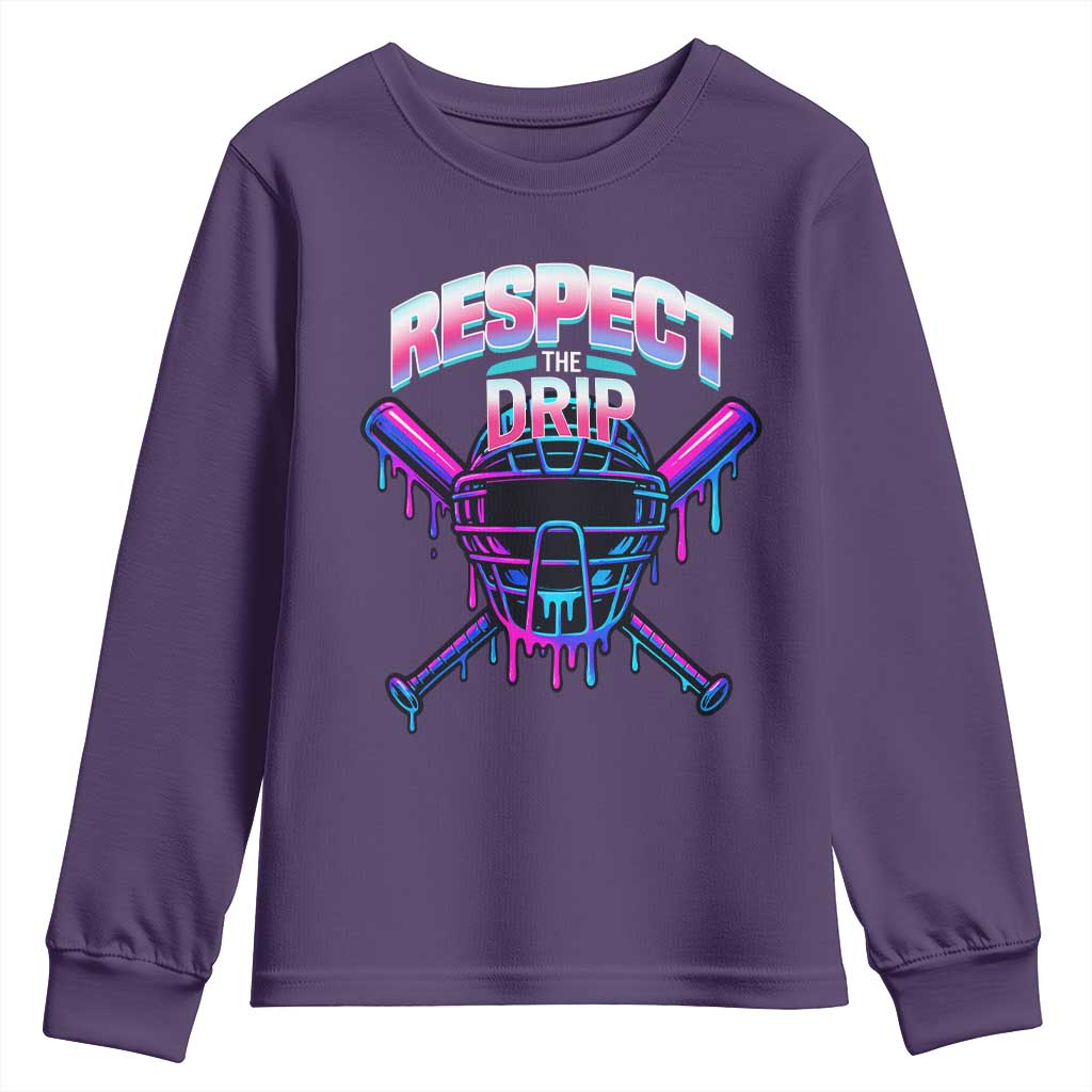 Respect The Drip Youth Sweatshirt Funny Baseball Catcher Mask Sports Lover - Wonder Print Shop