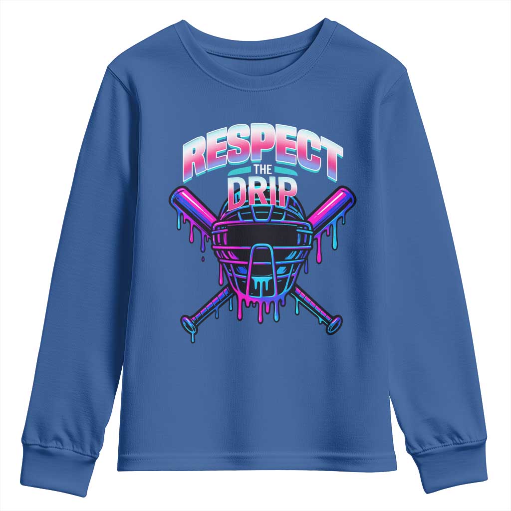 Respect The Drip Youth Sweatshirt Funny Baseball Catcher Mask Sports Lover - Wonder Print Shop