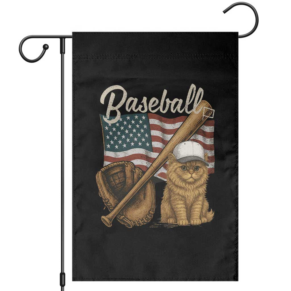 Funny Baseball Cat Lover Garden Flag Patriotic USA Sports Lover - Wonder Print Shop