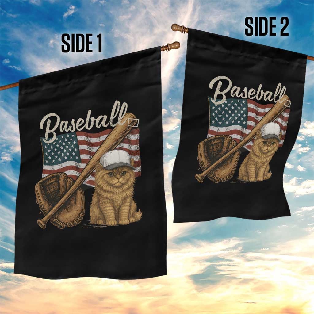 Funny Baseball Cat Lover Garden Flag Patriotic USA Sports Lover - Wonder Print Shop