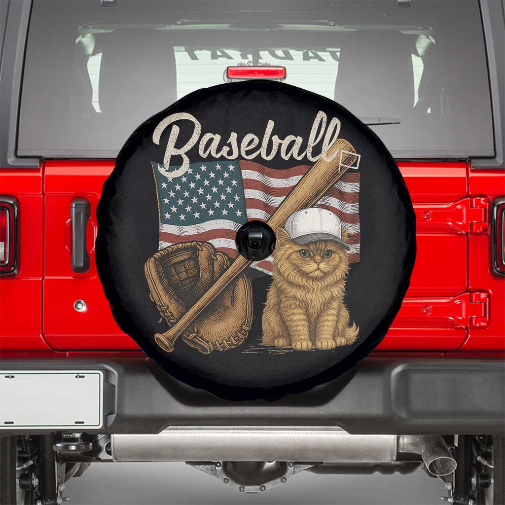 Funny Baseball Cat Lover Spare Tire Cover Patriotic USA Sports Lover - Wonder Print Shop