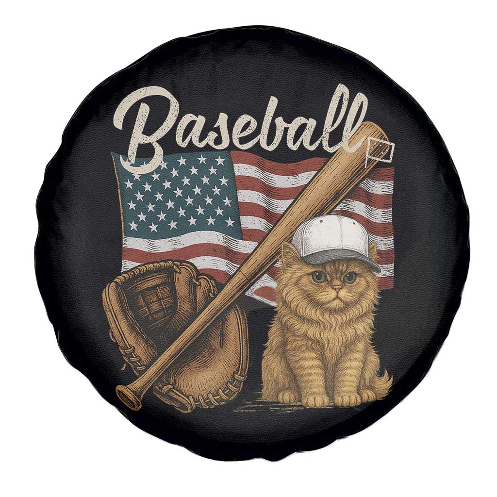 Funny Baseball Cat Lover Spare Tire Cover Patriotic USA Sports Lover - Wonder Print Shop