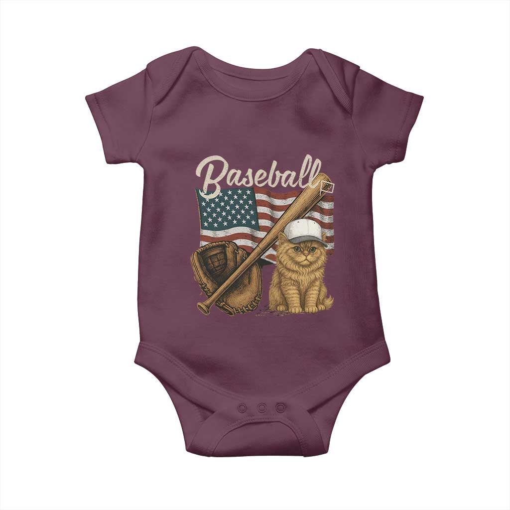 Funny Baseball Cat Lover Baby Onesie Patriotic USA Sports Lover - Wonder Print Shop