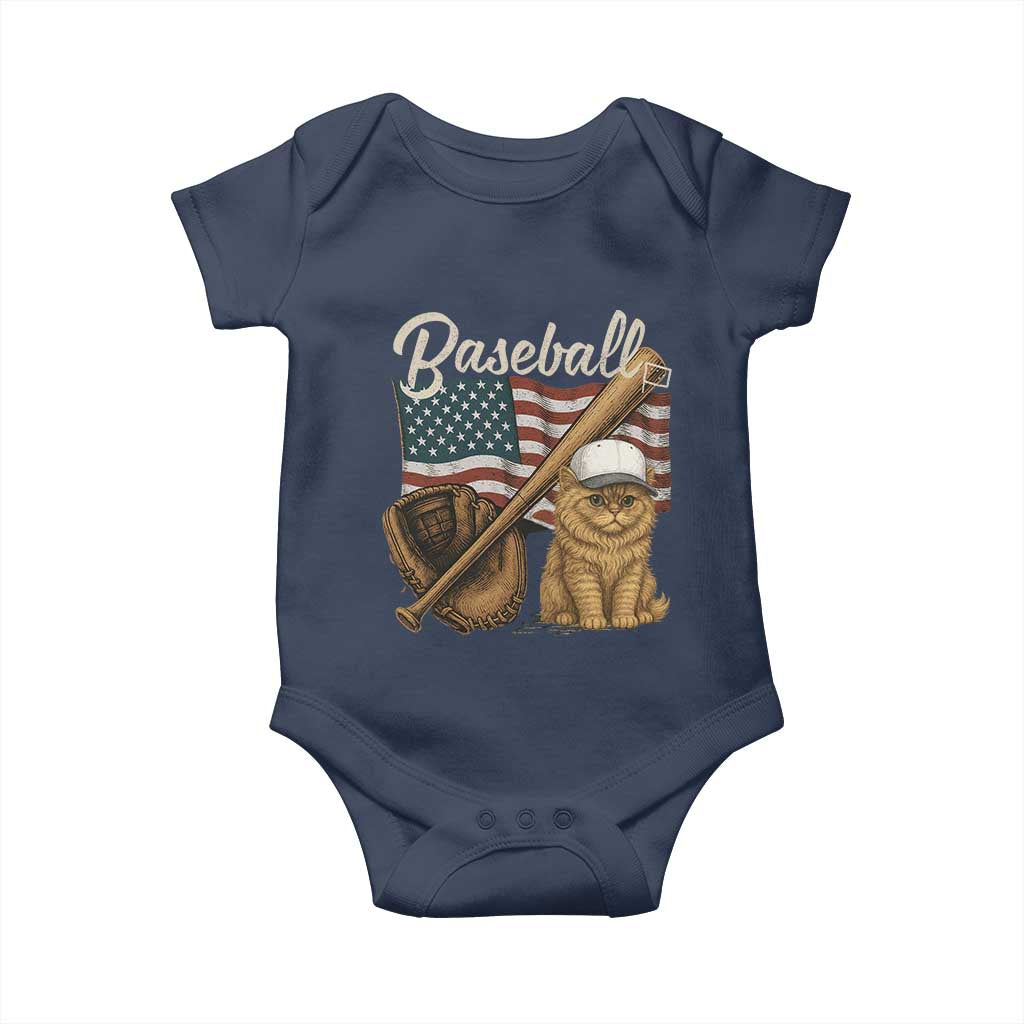 Funny Baseball Cat Lover Baby Onesie Patriotic USA Sports Lover - Wonder Print Shop