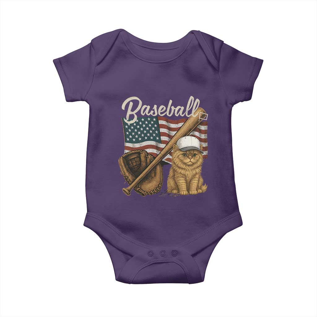 Funny Baseball Cat Lover Baby Onesie Patriotic USA Sports Lover - Wonder Print Shop