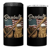 Funny Baseball Cat Lover 4 in 1 Can Cooler Tumbler Patriotic USA Sports Lover