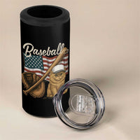 Funny Baseball Cat Lover 4 in 1 Can Cooler Tumbler Patriotic USA Sports Lover