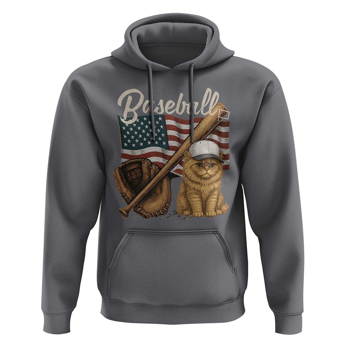 Funny Baseball Cat Lover Hoodie Patriotic USA Sports Lover - Wonder Print Shop