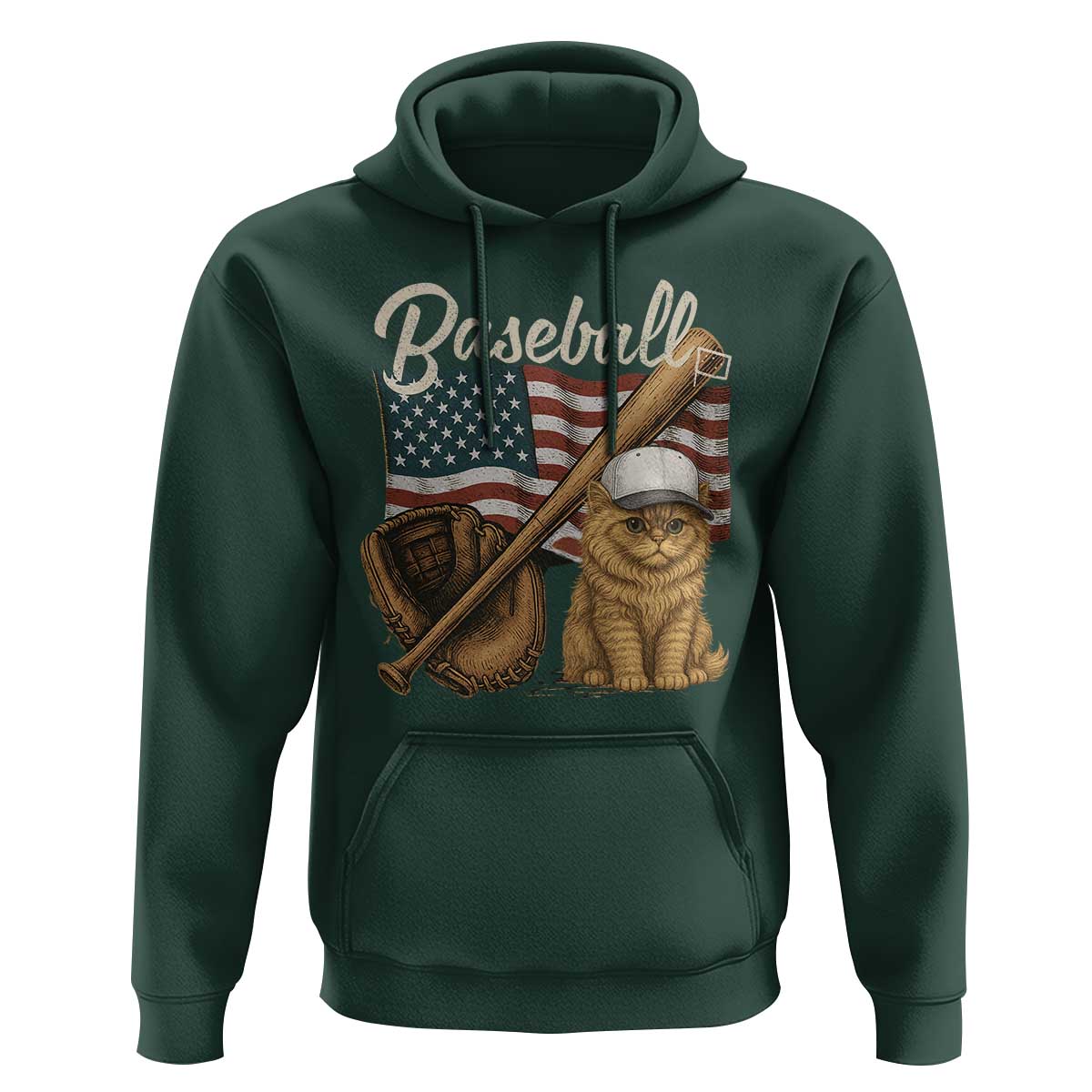 Funny Baseball Cat Lover Hoodie Patriotic USA Sports Lover - Wonder Print Shop