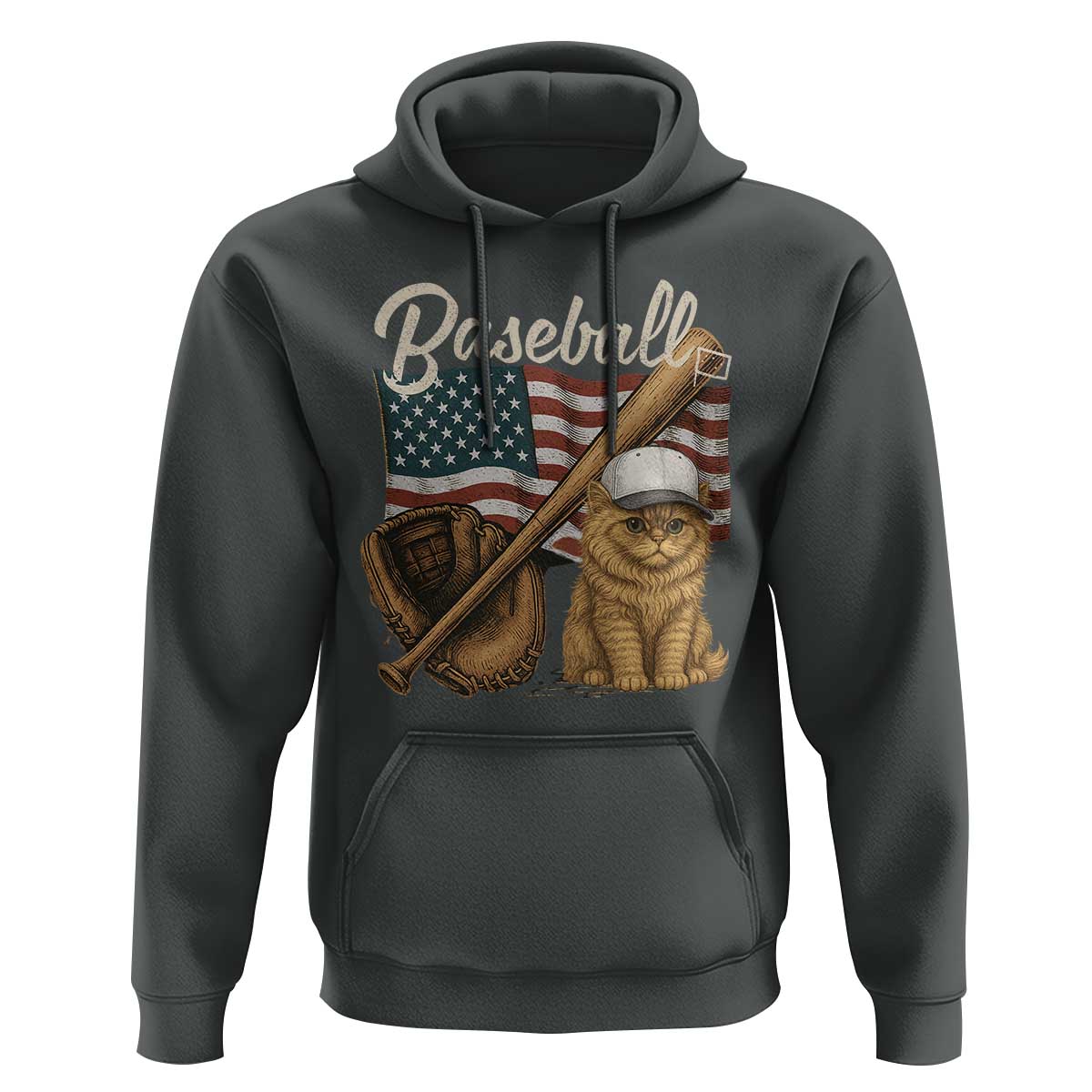 Funny Baseball Cat Lover Hoodie Patriotic USA Sports Lover - Wonder Print Shop