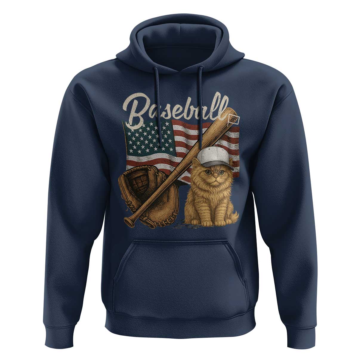 Funny Baseball Cat Lover Hoodie Patriotic USA Sports Lover - Wonder Print Shop