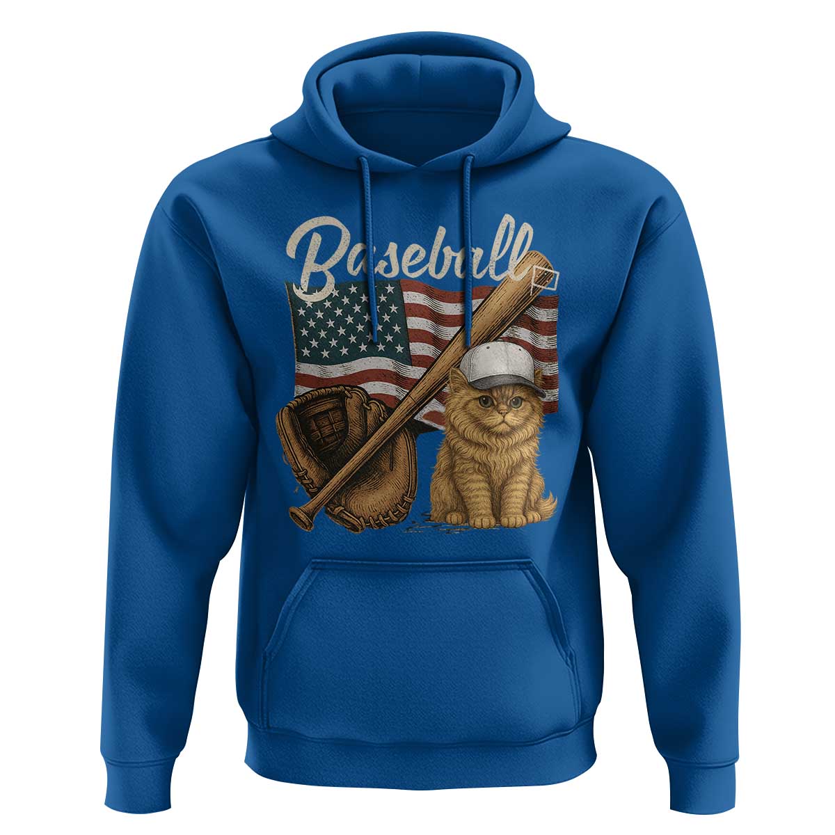 Funny Baseball Cat Lover Hoodie Patriotic USA Sports Lover - Wonder Print Shop