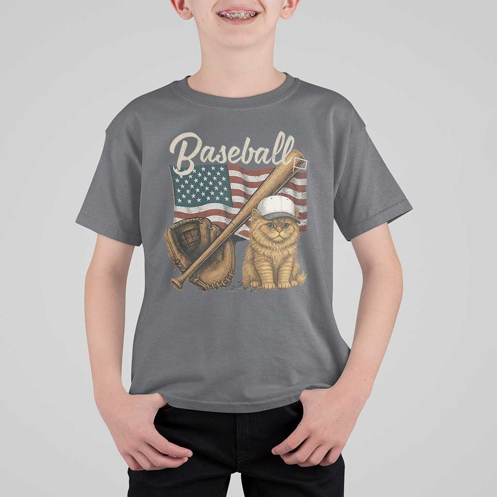 Funny Baseball Cat Lover T Shirt For Kid Patriotic USA Sports Lover - Wonder Print Shop